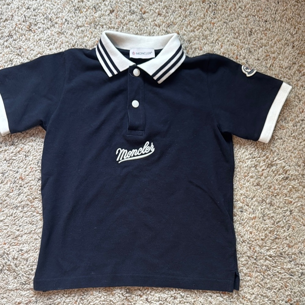 Moncler Black and White Polo Shirt with Contrasting Details